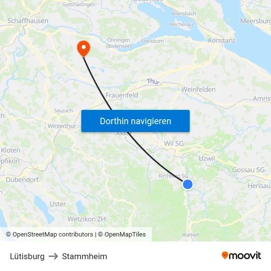 Lütisburg to Stammheim map