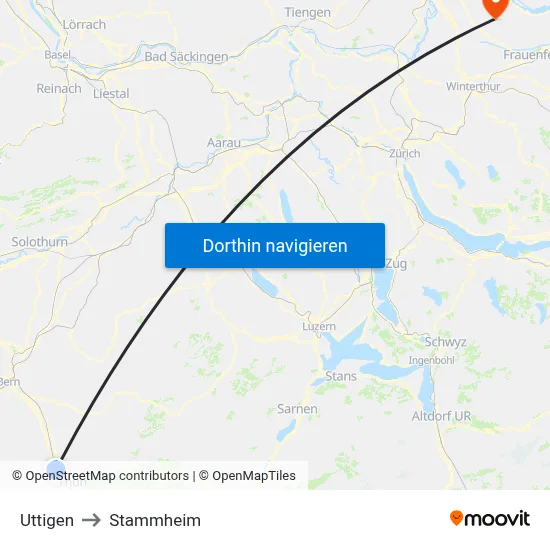 Uttigen to Stammheim map