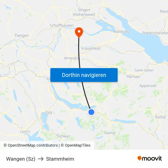 Wangen (Sz) to Stammheim map