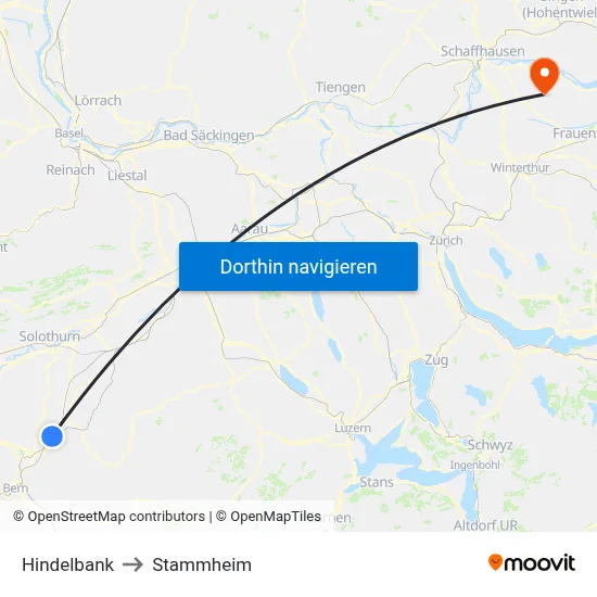 Hindelbank to Stammheim map