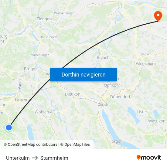 Unterkulm to Stammheim map