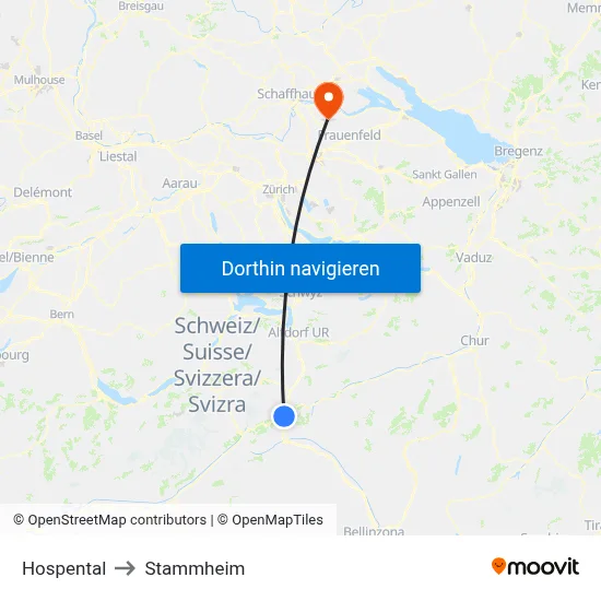Hospental to Stammheim map