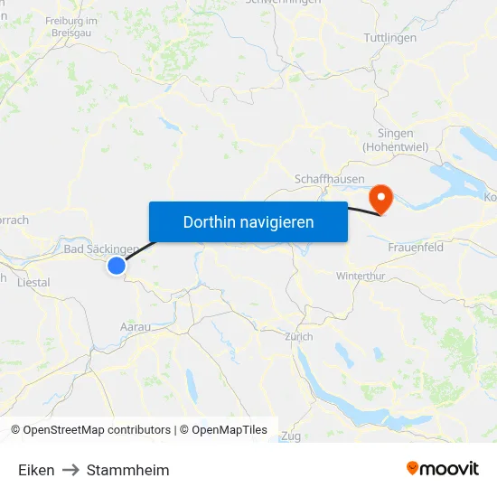 Eiken to Stammheim map
