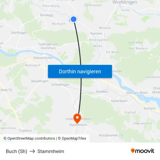 Buch (Sh) to Stammheim map