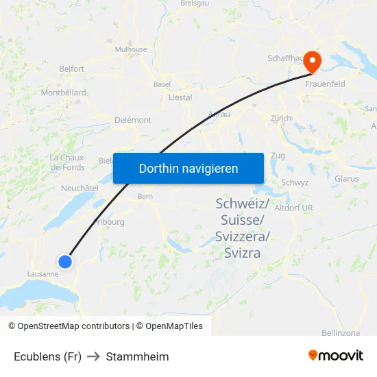 Ecublens (Fr) to Stammheim map