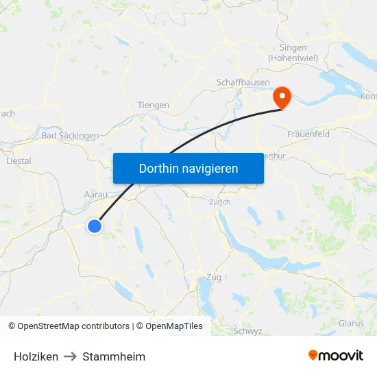 Holziken to Stammheim map