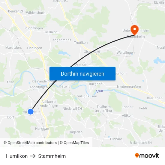 Humlikon to Stammheim map