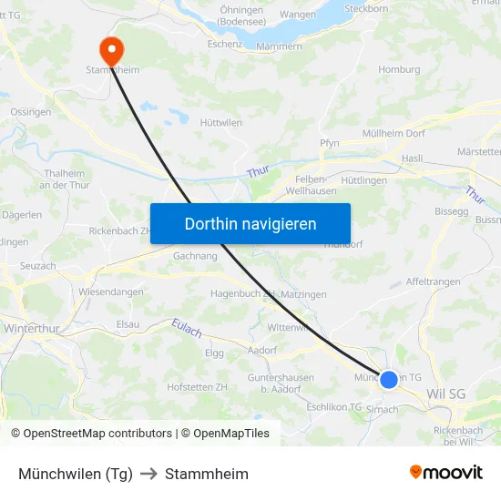 Münchwilen (Tg) to Stammheim map