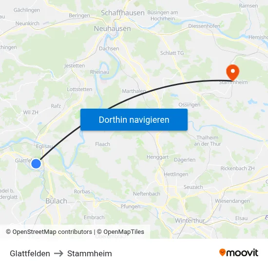 Glattfelden to Stammheim map