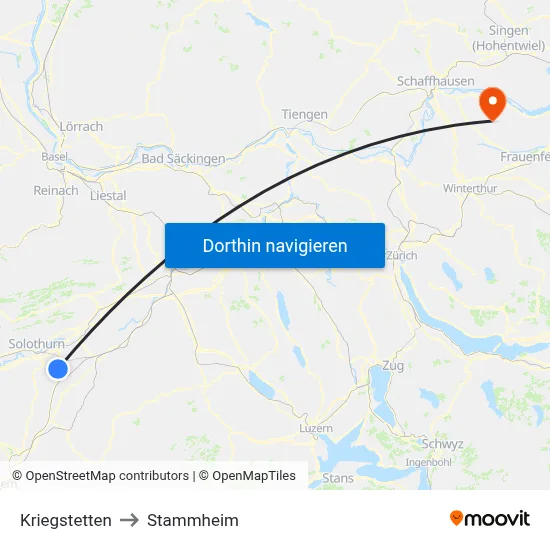 Kriegstetten to Stammheim map