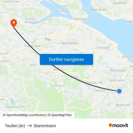Teufen (Ar) to Stammheim map