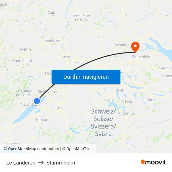 Le Landeron to Stammheim map