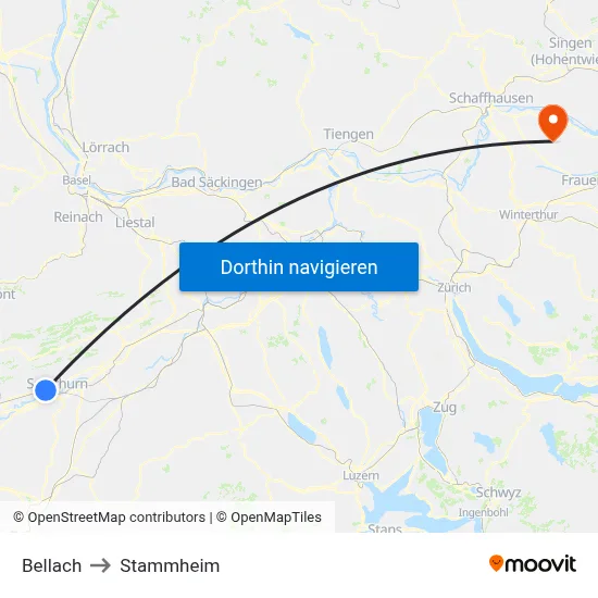 Bellach to Stammheim map