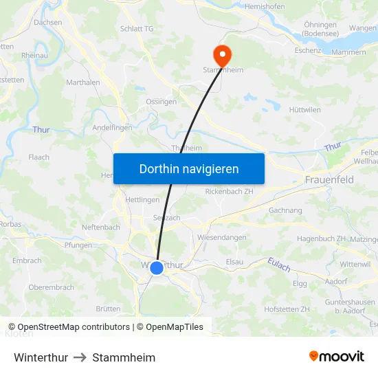 Winterthur to Stammheim map