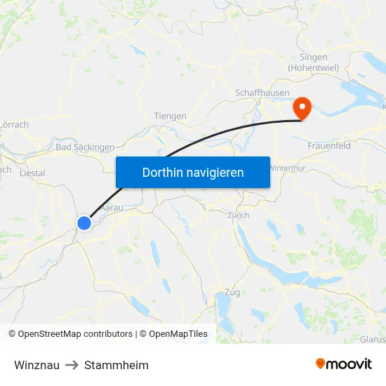 Winznau to Stammheim map