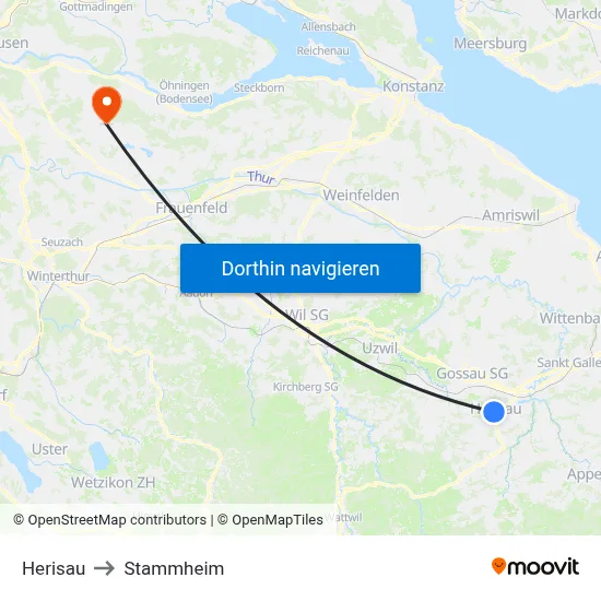 Herisau to Stammheim map