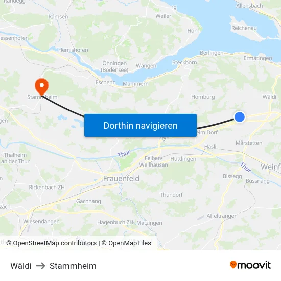 Wäldi to Stammheim map