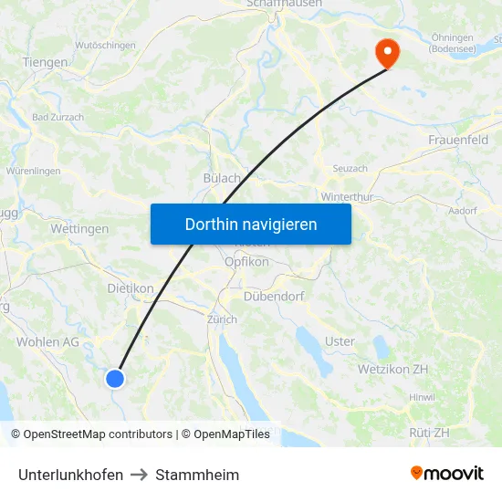 Unterlunkhofen to Stammheim map