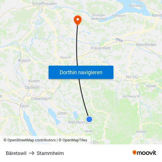 Bäretswil to Stammheim map