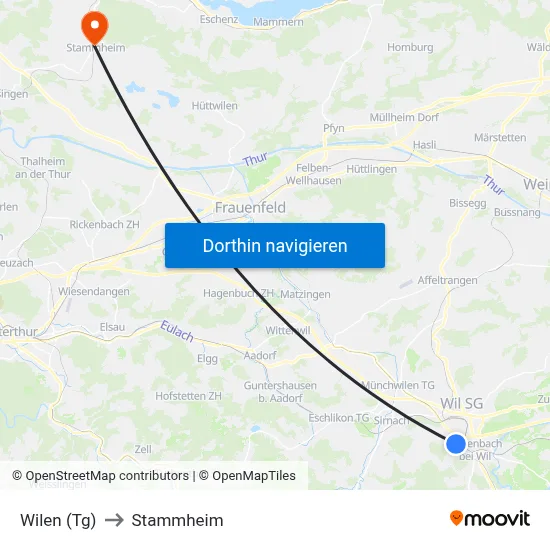 Wilen (Tg) to Stammheim map