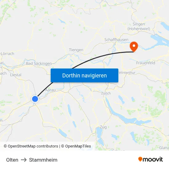 Olten to Stammheim map
