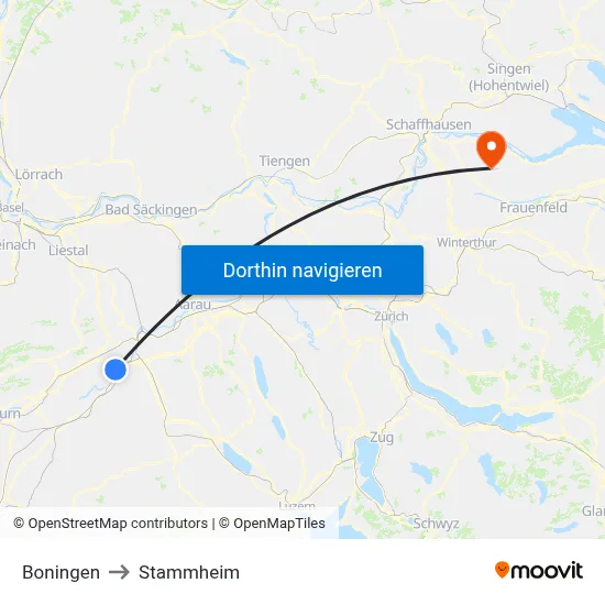 Boningen to Stammheim map