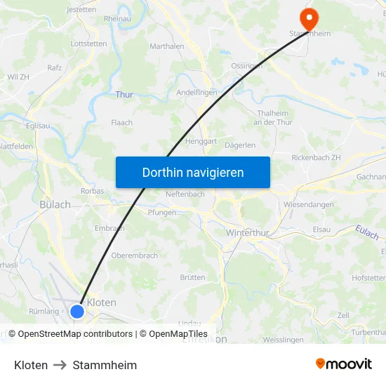 Kloten to Stammheim map