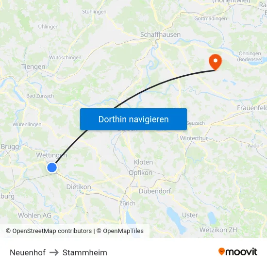 Neuenhof to Stammheim map