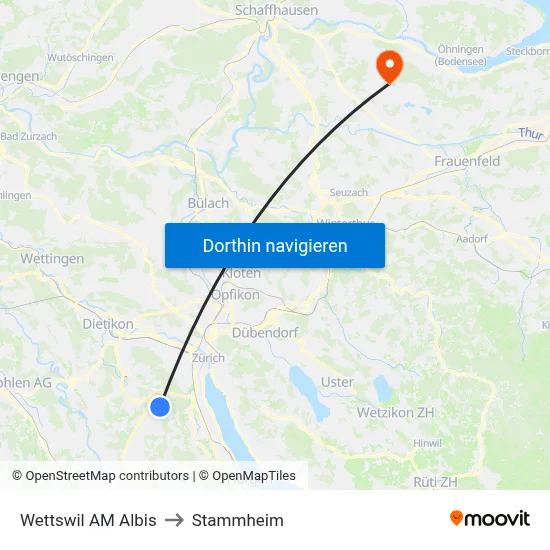 Wettswil AM Albis to Stammheim map