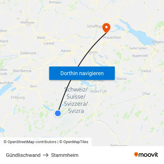 Gündlischwand to Stammheim map