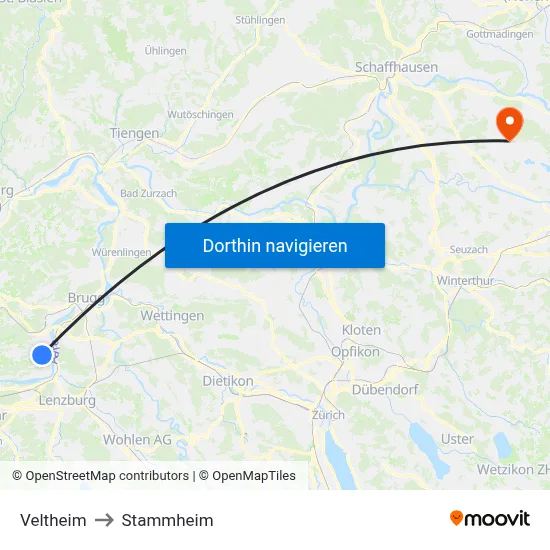 Veltheim to Stammheim map