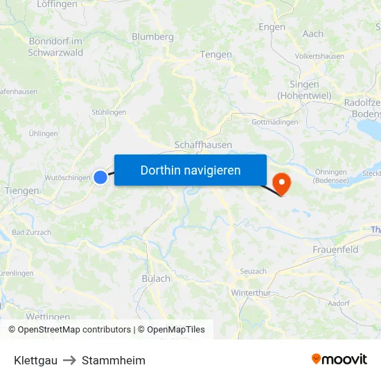 Klettgau to Stammheim map