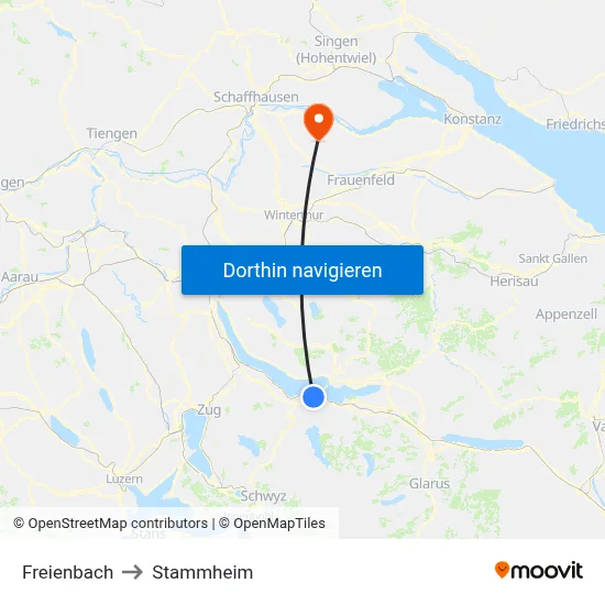Freienbach to Stammheim map