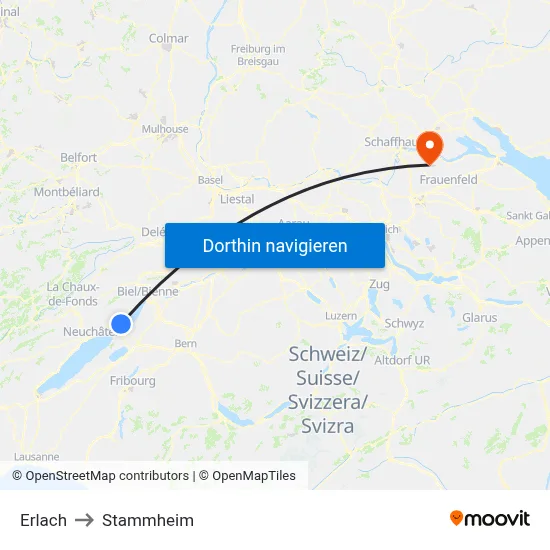 Erlach to Stammheim map