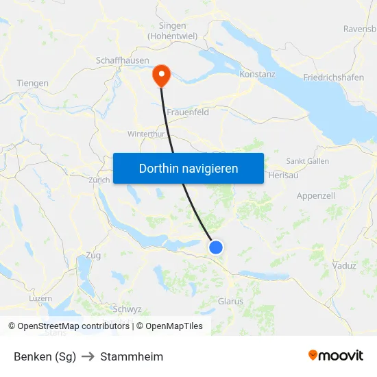Benken (Sg) to Stammheim map