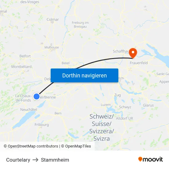 Courtelary to Stammheim map
