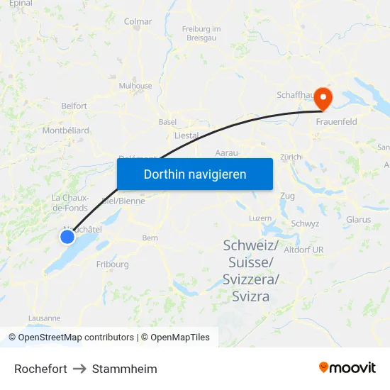 Rochefort to Stammheim map