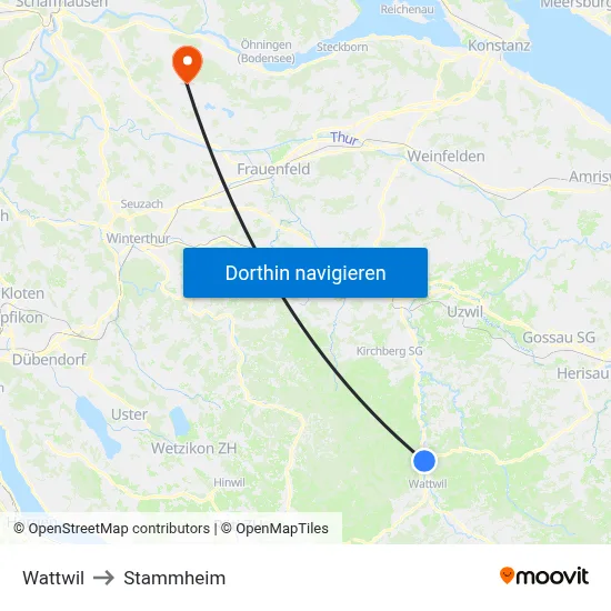 Wattwil to Stammheim map