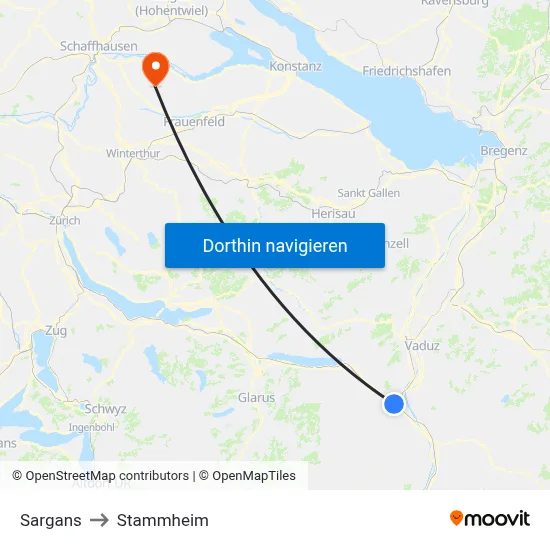 Sargans to Stammheim map