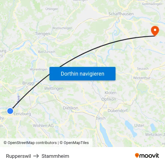 Rupperswil to Stammheim map