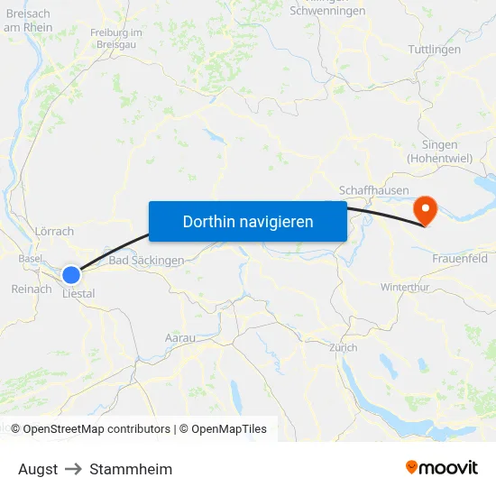 Augst to Stammheim map