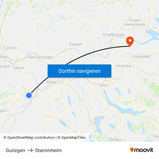 Gunzgen to Stammheim map