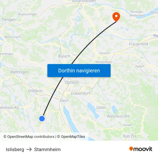 Islisberg to Stammheim map