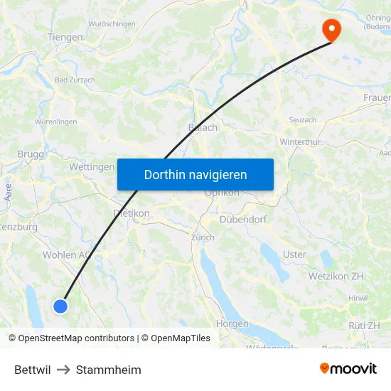 Bettwil to Stammheim map