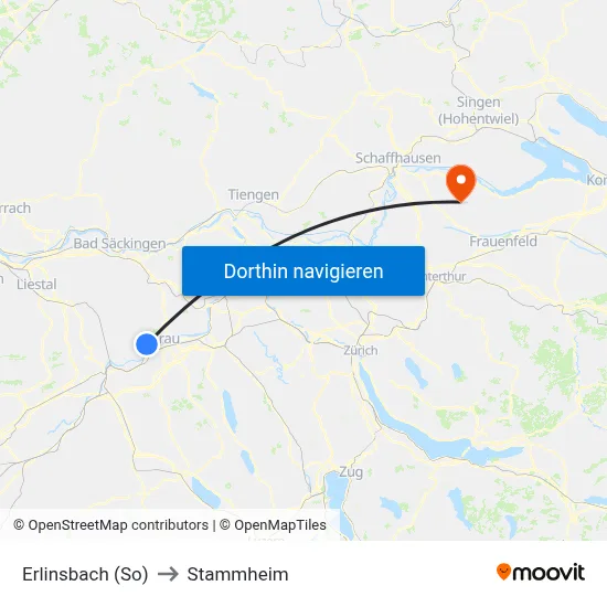 Erlinsbach (So) to Stammheim map