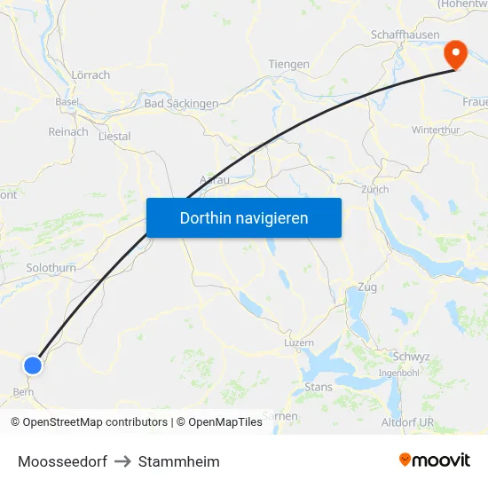 Moosseedorf to Stammheim map