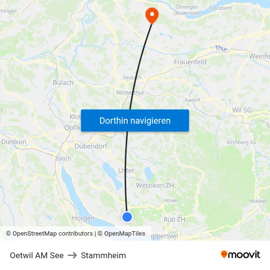 Oetwil AM See to Stammheim map