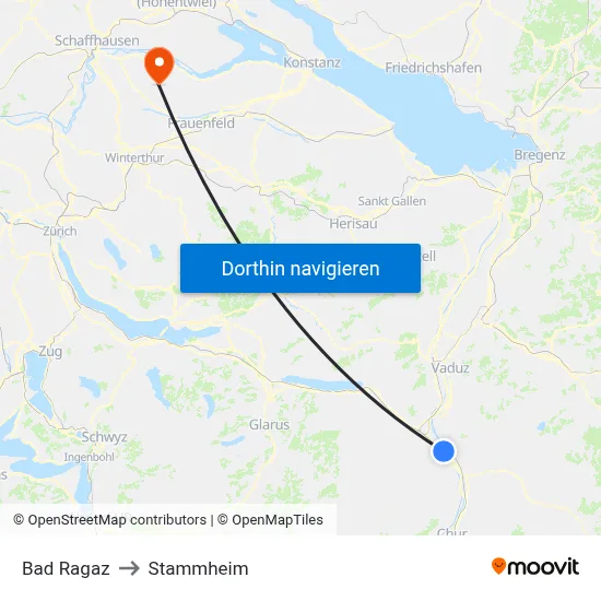Bad Ragaz to Stammheim map