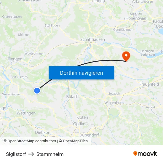 Siglistorf to Stammheim map