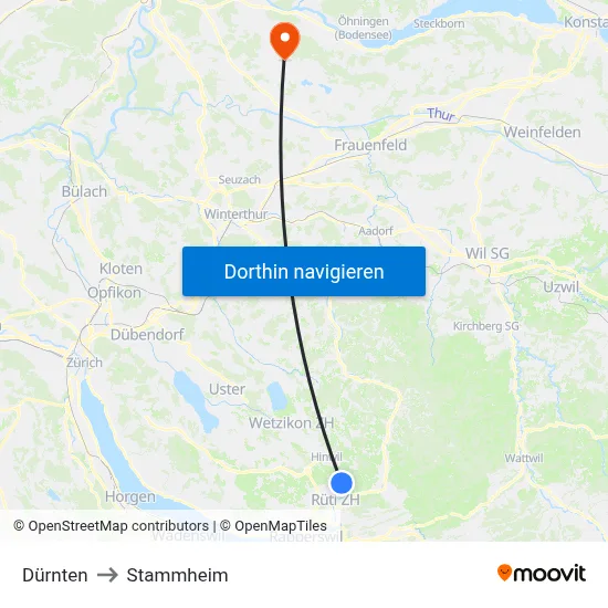 Dürnten to Stammheim map